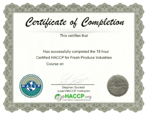 Certified HACCP Principles for Fresh Produce Industries Certificate