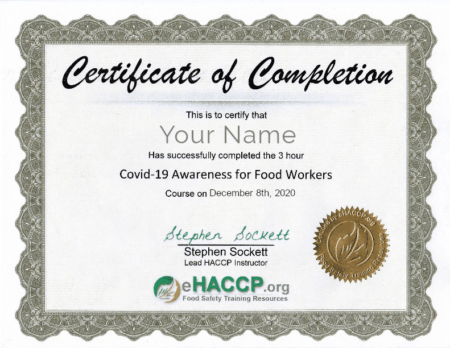 Covid-19 Awareness Course for Food Workers Certificate