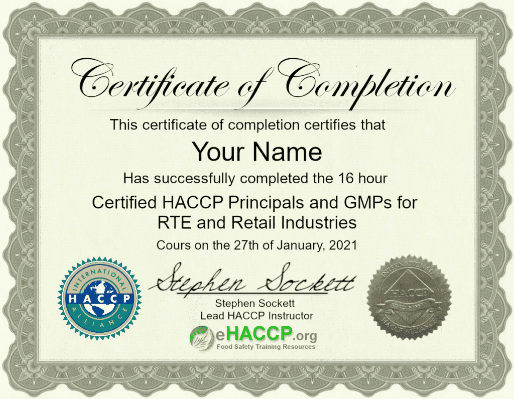 HACCP RTE and Retail Certificate HACCP Training and Certification