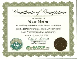 Sample HACCP Certificate