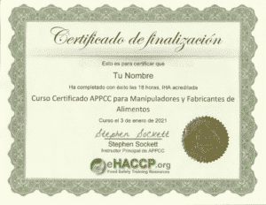 Spanish APPCC Certificate
