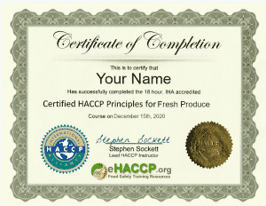 Fresh Produce HACCP Certificate