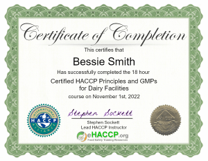 HACCP Certificate Dairy