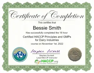 Dairy HACCP Certificate