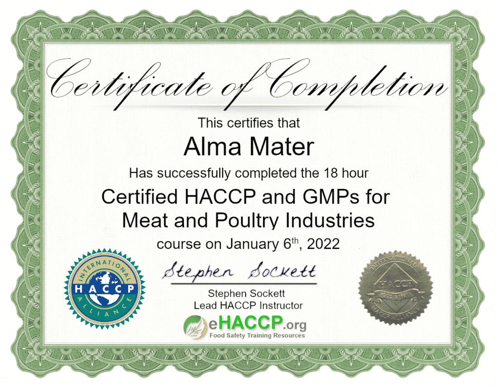 HACCP Certificate for Meat and Poultry