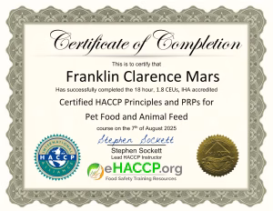 Certified HACCP Principles and GDPs for Pet Food and Animal Feed