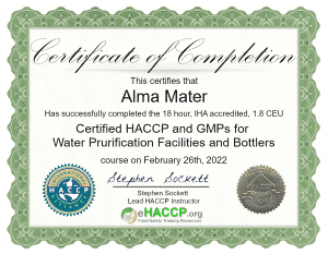 Water HACCP Certificate